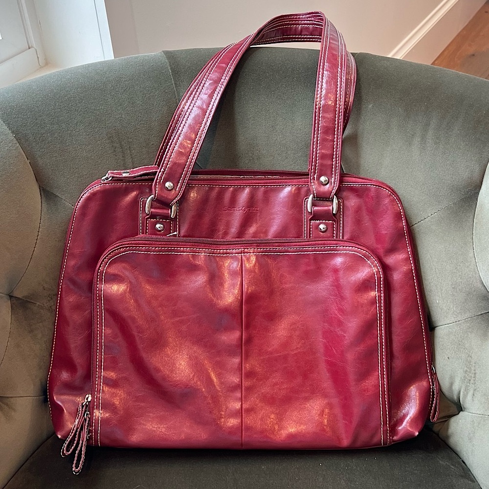 NWOT SAMSONITE Red Laptop Tote Work Carryall Teacher Bag Travel Vegan Fits 16.5” - Picture 2 of 16